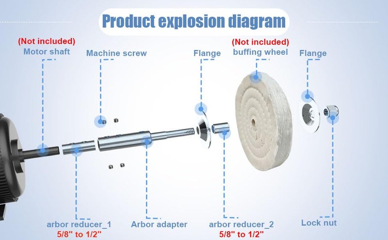 neeki Bench Grinder Motor Shaft Extension for Polishing, 1/2" and 5/8" Motor Threaded Shaft Adapter, Fits 1/2" and 5/8" Center Hole Cloth Polishing Wheels and Airway Polishing Wheels - Image 5